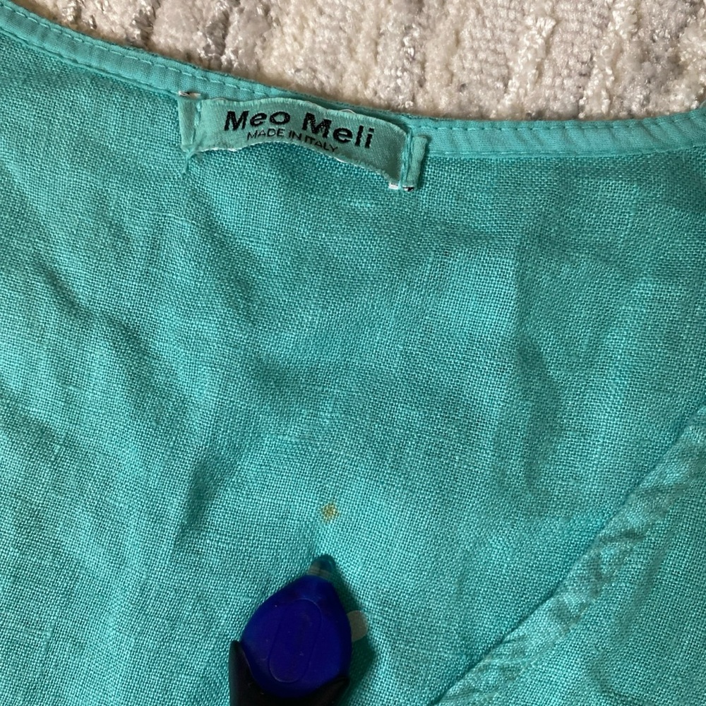 Meo Meli Teal V-Neck linen Sleeveless dress Italy made - Picture 4 of 7